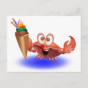 Crab-Cartoon mit Eiscreme-Postkarte Postkarte