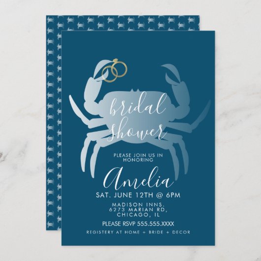 Crab Crustacean Brautparty Navy Einladung (Vorne/Hinten)