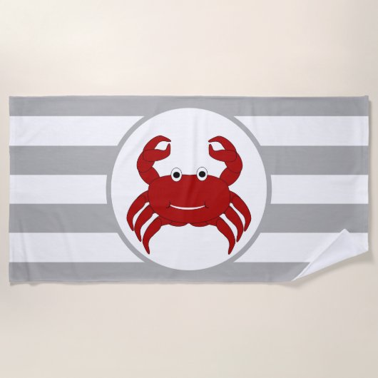 Crab Design grau gestreift Strandtuch (Vorderseite)