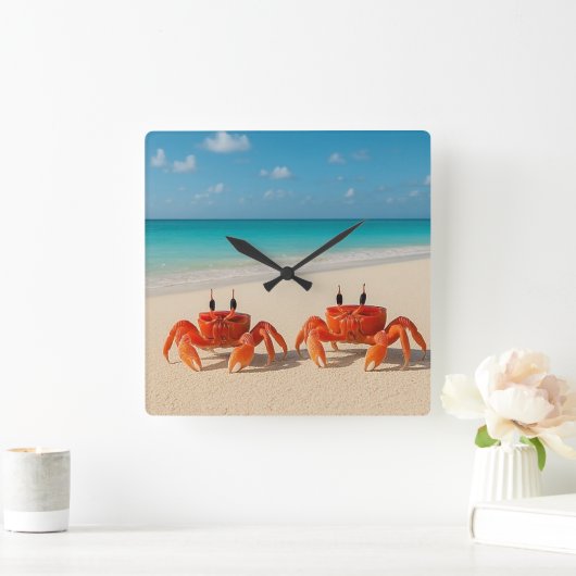 Crab Duo - Square Acrylic Wall Clock Quadratische Wanduhr (Zuhause)