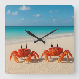 Crab Duo - Square Acrylic Wall Clock Quadratische Wanduhr