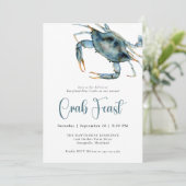 Crab Feast Watercolor Blue Crab Einladung (Stehend Vorderseite)