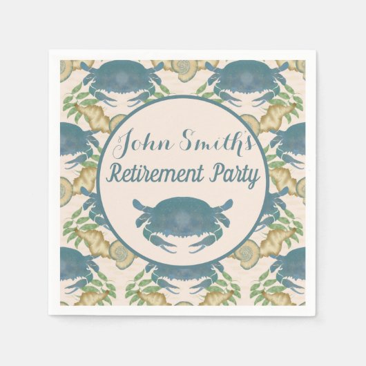 Crab Feast Watercolor Blue Crabs, Pensionierung Serviette (Vorderseite)