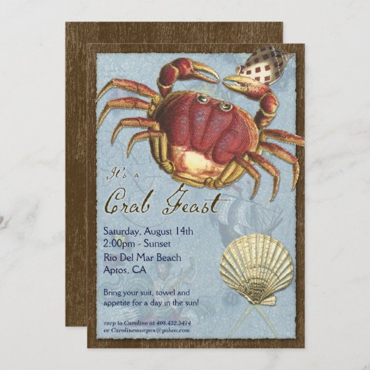 Crab Fee Party - Strand An der Küste Einladung (Vorne/Hinten)