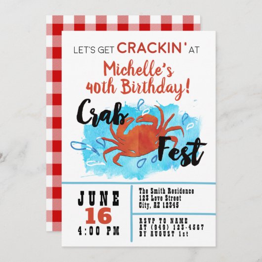 Crab Fest Boil Nautic Birthday Einladung (Vorne/Hinten)