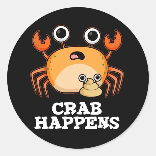 Crab Happens Funny Animal Pub Dark BG Runder Aufkleber (Vorderseite)