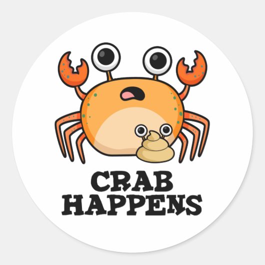 Crab Happens Funny Animal Pub Runder Aufkleber (Vorderseite)