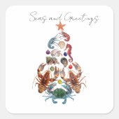 Crab Hummer Weihnachtsbaum Crustacean Sea Holiday Quadratischer Aufkleber (Vorderseite)