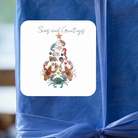 Crab Hummer Weihnachtsbaum Crustacean Sea Holiday Quadratischer Aufkleber