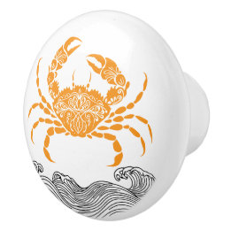 Crab Mandala Orange Keramikknauf