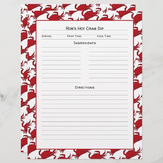 Crab Meeresfrüchte Rezeptorseite Benutzerdefiniert (Vorne/Hinten)