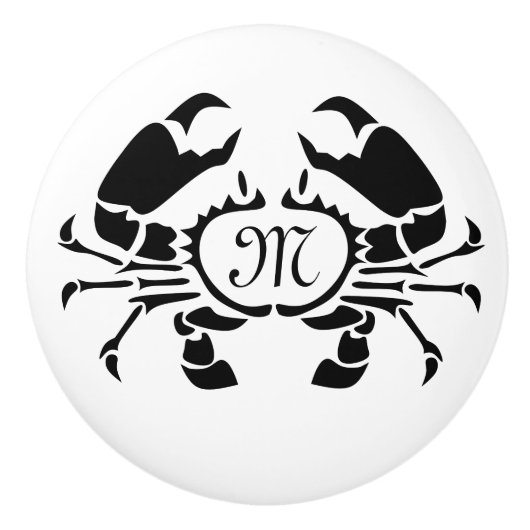 Crab Monogram im Schwarzen Stift Keramikknauf (Vorderseite)