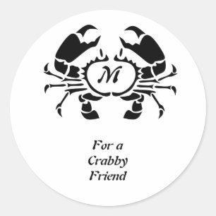 Crab Monogram im Schwarzen Stift Runder Aufkleber