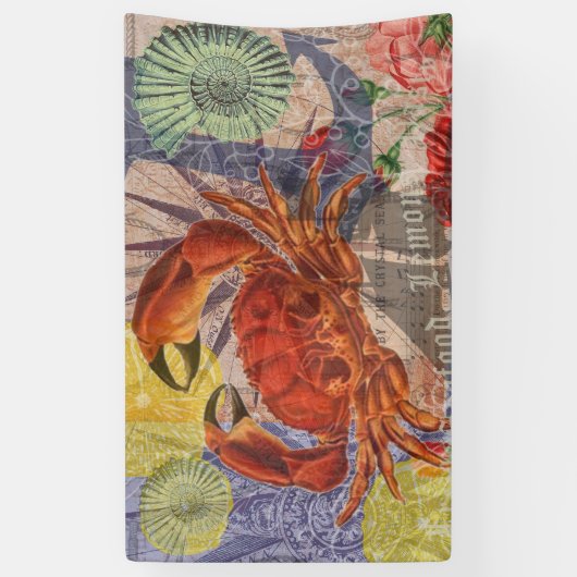 Crab Nautical Beach Seafood Art Banner (Vertikal)