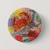Crab Nautical Beach Seafood Art Button (Vorderseite)