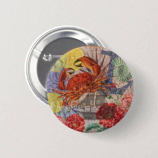 Crab Nautical Beach Seafood Art Button (Vorne & Hinten)
