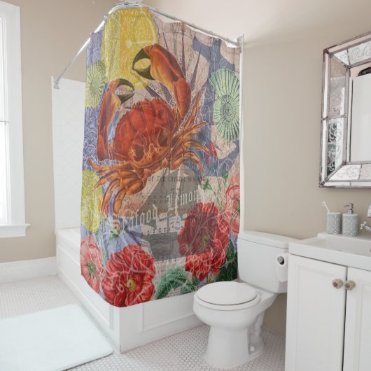 Crab Nautical Beach Seafood Art Duschvorhang (Beispiel)