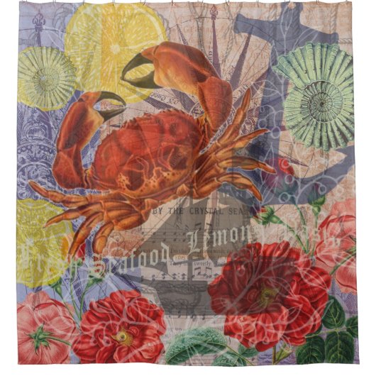 Crab Nautical Beach Seafood Art Duschvorhang (Vorderseite)