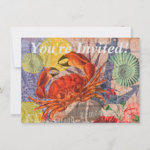 Crab Nautical Beach Seafood Art Einladung