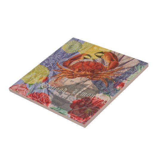 Crab Nautical Beach Seafood Art Fliese (Seite)