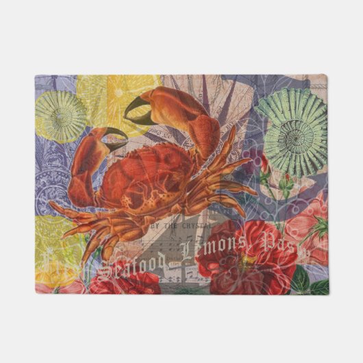Crab Nautical Beach Seafood Art Fußmatte (Vorderseite)