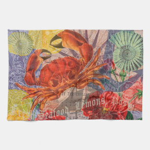 Crab Nautical Beach Seafood Art Geschirrtuch
