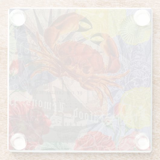 Crab Nautical Beach Seafood Art Glasuntersetzer (Rückseite)