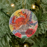 Crab Nautical Beach Seafood Art Keramik Ornament<br><div class="desc">Krabben! Ein zeitgenössisches Strandbild mit Strandkrabbe,  Muscheln,  Zitronen und farbenfrohen Collage,  whimsical Typografie,  Zitronen,  Blume und Vintagen Touchs für ein modernes Strandhaus.</div>