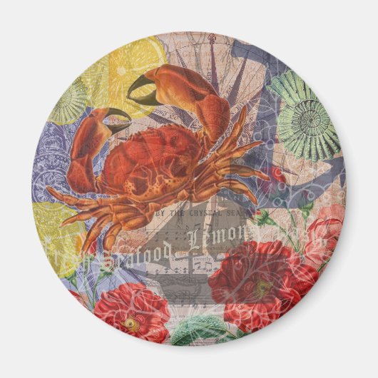 Crab Nautical Beach Seafood Art Magnet (Vorne)