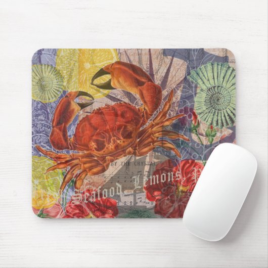 Crab Nautical Beach Seafood Art Mousepad (Mit Mouse)