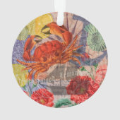 Crab Nautical Beach Seafood Art Ornament (Rückseite)