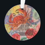 Crab Nautical Beach Seafood Art Ornament<br><div class="desc">Krabben! Ein zeitgenössisches Strandbild mit Strandkrabbe,  Muscheln,  Zitronen und farbenfrohen Collage,  whimsical Typografie,  Zitronen,  Blume und Vintagen Touchs für ein modernes Strandhaus.</div>