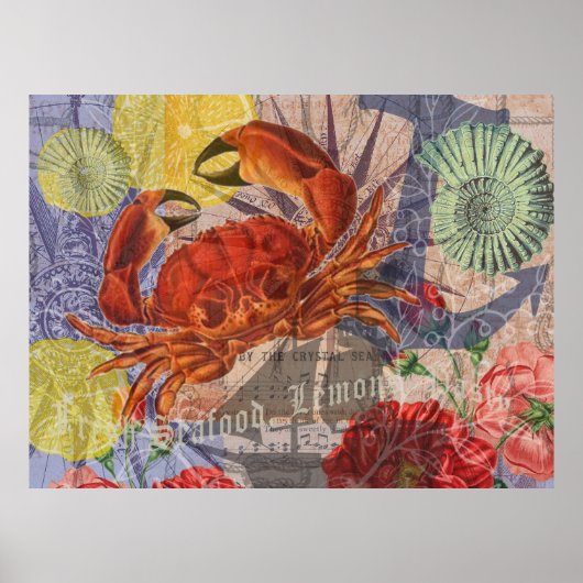 Crab Nautical Beach Seafood Art Poster (Vorne)