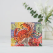 Crab Nautical Beach Seafood Art Postkarte (Stehend Vorderseite)