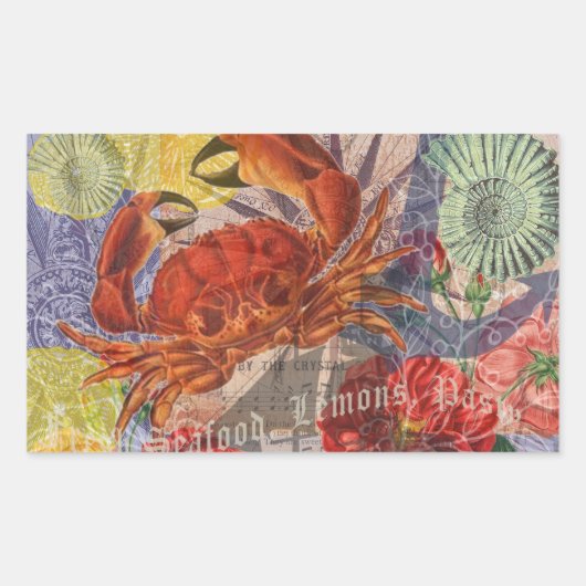 Crab Nautical Beach Seafood Art Rechteckiger Aufkleber (Vorderseite)