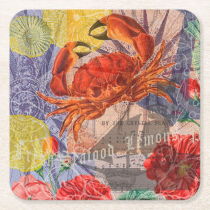 Crab Nautical Beach Seafood Art Rechteckiger Pappuntersetzer