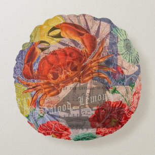 Crab Nautical Beach Seafood Art Rundes Kissen