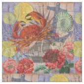 Crab Nautical Beach Seafood Art Stoff (Nahaufnahme)