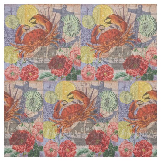 Crab Nautical Beach Seafood Art Stoff (Muster)