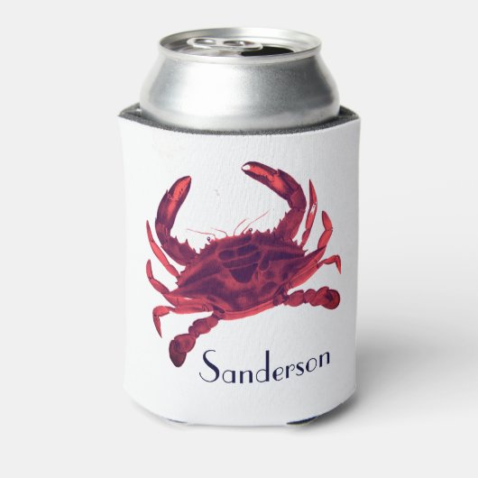 Crab Nautical Burgundy Maroon Red Can Cooler Dosenkühler (Kanne Rückseite)