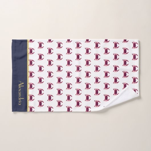 Crab Nautical Burgundy Maroon Red Gold Navy Blue Badhandtuch Set (Handtuch)