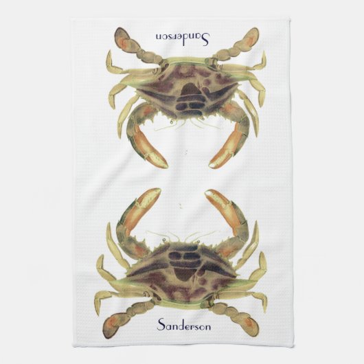 Crab Nautical Coastal Tan Khaki Sandy Geschirrtuch (Vertikal)