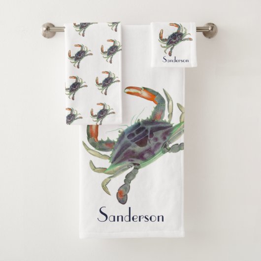 Crab Nautical Grau Blue und Green Bath Set (Insitu)