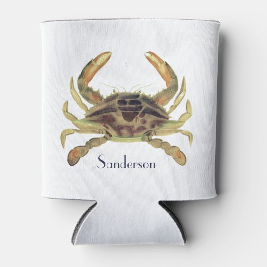Crab Nautical Gray Blue und Green Can Cooler Dosenkühler (Vorderseite)