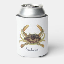 Crab Nautical Gray Blue und Green Can Cooler