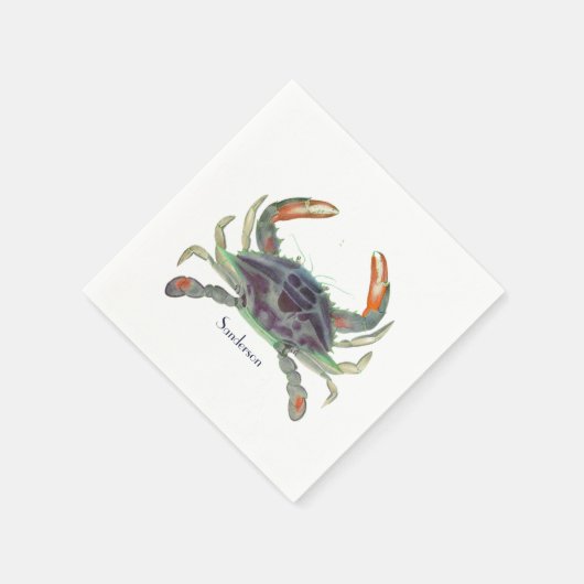 Crab Nautical Gray Blue und Green Serviette (Ecke)