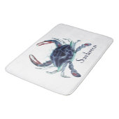 Crab Nautical Navy Blue und White Bath Mat Badematte (Schrägansicht)