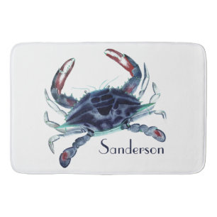 Crab Nautical Navy Blue und White Bath Mat Badematte