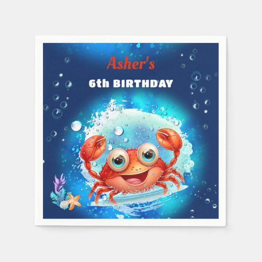 Crab Navy Blue Birthday Pool Party Boy Custom Age Serviette (Vorderseite)