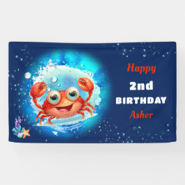 Crab Navy Blue Boy Pool Party Sommer 2. Geburtstag Banner